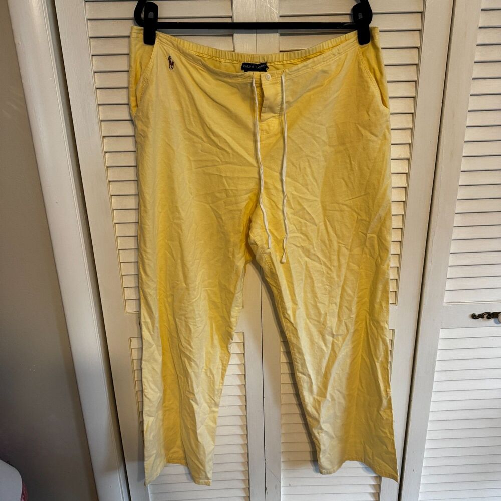 Ralph Lauren Pajama Pants Cotton Drawstring XL Yellow Mens Sleepwear Loungewear